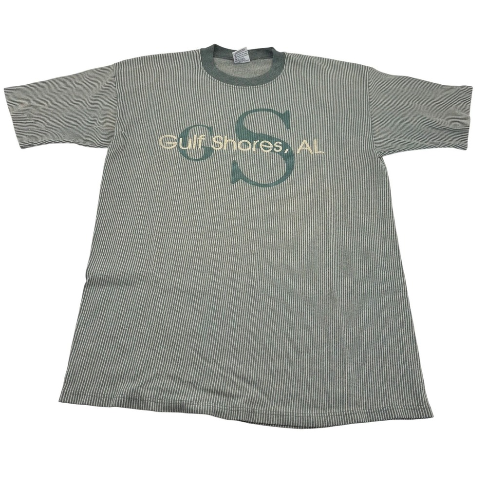 Cal Cru‎ Gulf Shores AL Striped T Shirt Mens Large Vintage Graphic Tee